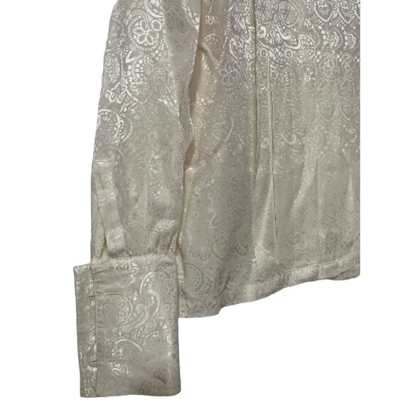 Liz Claiborne Vintage Pleated Front Collared Silky Blouse Sz 8 (Medium) Off Whit - Picture 6 of 16